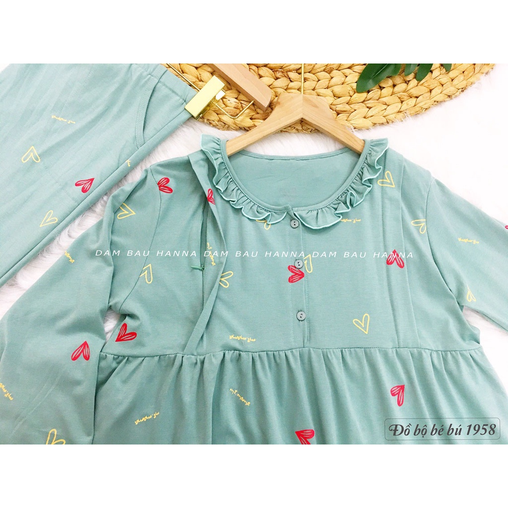 [SIZE 40-75KG] Đồ bộ bầu dài và cho bé ty mặc bầu và sau sinh, có khóa cho bé ty, vải thun cotton cao cấp thoáng mát