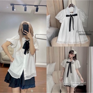 Áo babydoll voan tơ 2 lớp cổ nơ chất đẹp