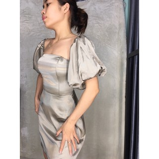 đầm cup ngực tay phồng hình thật 100%