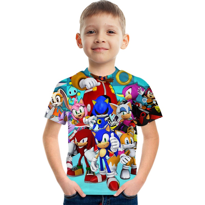 Áo Thun Ngắn Tay In Hoạt Hình Sonic Dễ Thương Cho Bé Trai