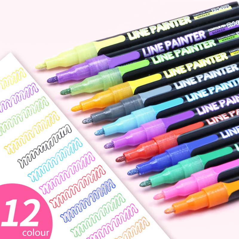 Bút Đánh Dấu Hai Đường Viền Kim Loại Dành Cho Trẻ Em Và Người Lớn