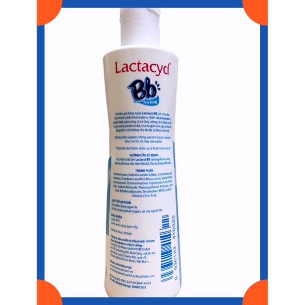 SỮA TẮM GỘI NGỪA RÔM SẢY CHO BÉ LACTACYD BB chai 250ml