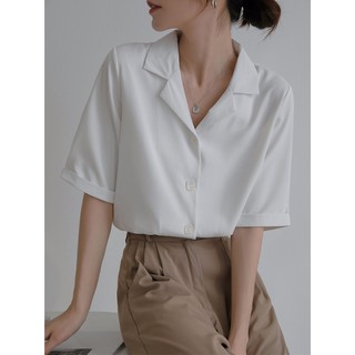 Áo sơ mi voan cổ vest cộc tay