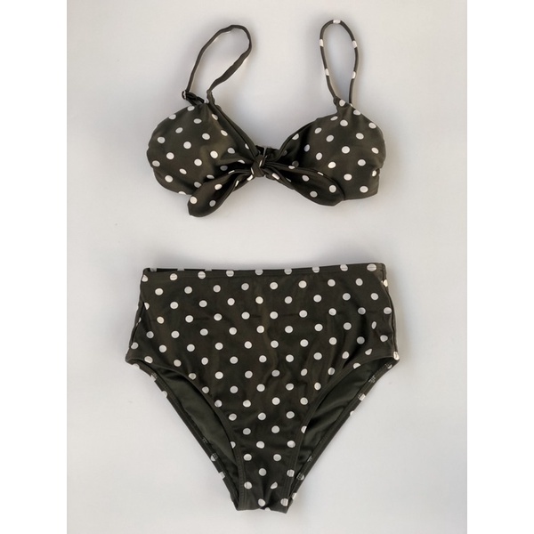 Bộ Bikini Hai Mảnh Cạp Cao Chấm Bi Xanh Hàng Xuất Xịn