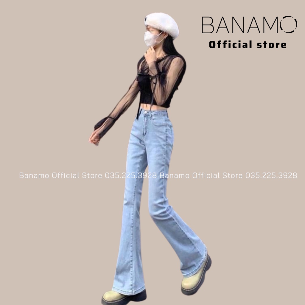 Quần jean ống loe 3 màu sang chảnh siêu hack dáng thời trang Banamo Fashion 463