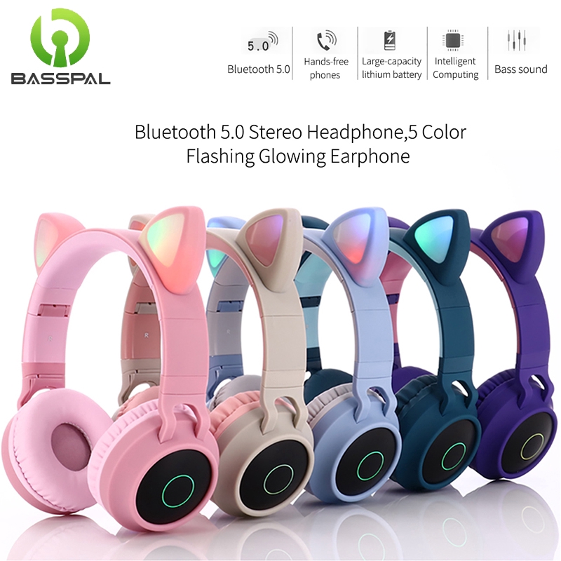 Tai Nghe Chụp Tai Basspal Công Nghệ Bluetooth 5.0 Không Dây Trang Trí Đèn