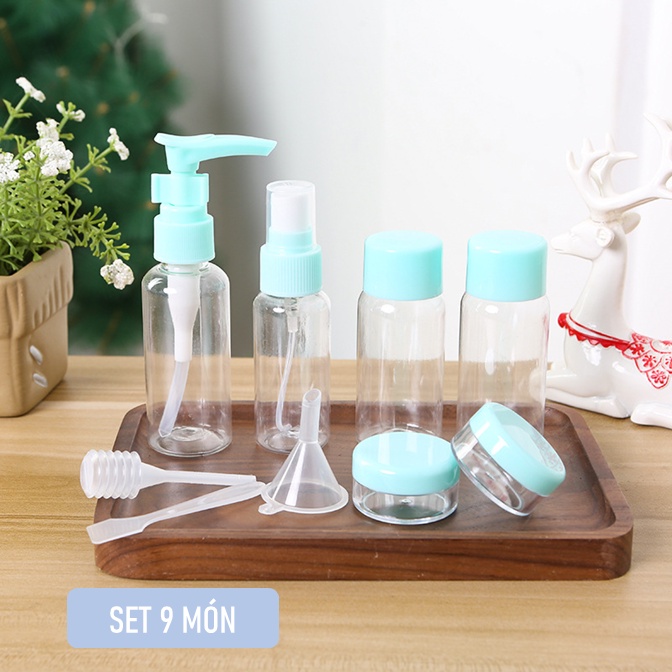 Bộ phụ kiện chiết mỹ phẩm 9 món xanh dương/hồng nhỏ gọn mang theo du lịch