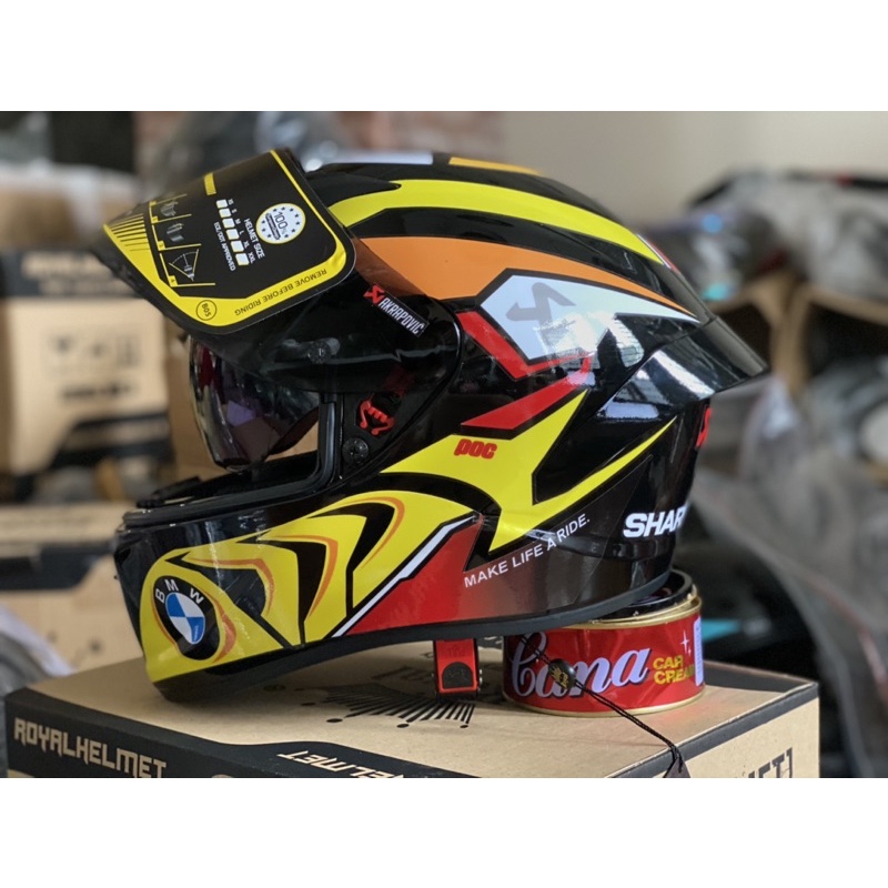 Mũ FullFace 2 kính Royal M266 bản Tem BMW vàng cực đẹp, MUA 1 mũ  TẶNG 1 quà , Bảo hàng 12 tháng