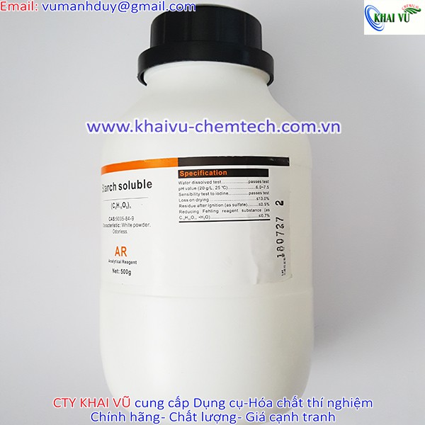 Tinh bột starch soluble (C6H10O5)n lọ 500g hồ tinh bột