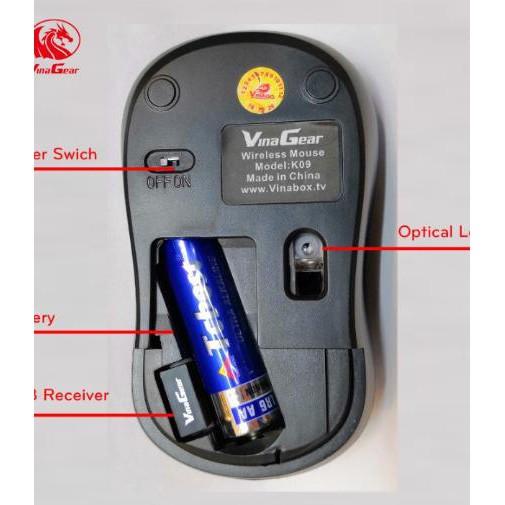 Chuột không dây Vinagear K09 -1600DPI Hàng chính hãng