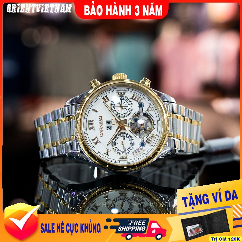 Đồng Hồ Nam Carnival 8728G [ Chính Hãng Full Box ] Kính Sapphire Chống Xước , Chống Nước, Dây Thép 316L, Bảo Hành 36T