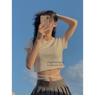 [ẢNH THẬT ĐỘC QUYỀN SMOR.VN] Áo croptop tay ngắn, đan dây eo