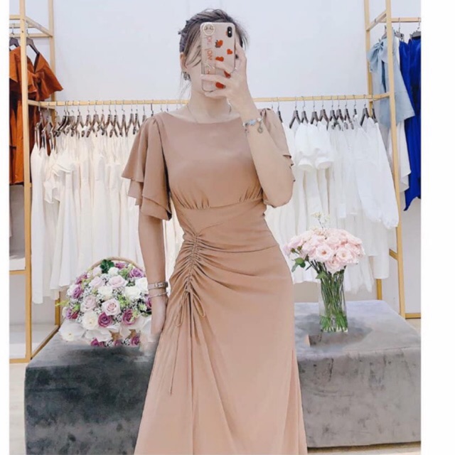 Đầm Maxi tay bèo nhún eo siêu thanh lịch