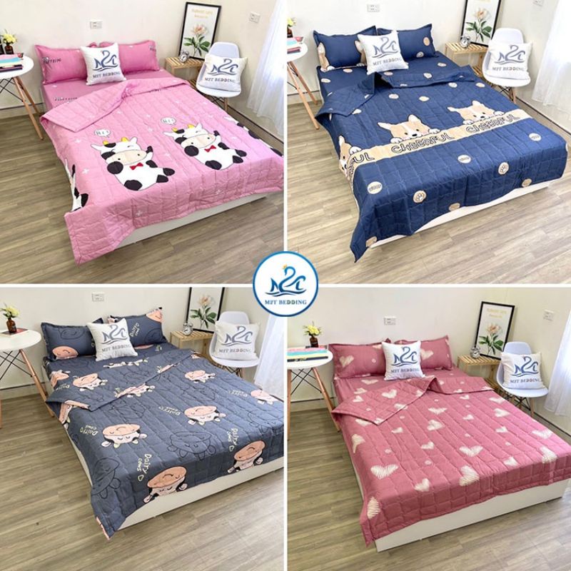 (rẻ vô địch) Bộ ga gối 5 món chăn thu hè ga chun vỏ gối đầu cotton poly khách hàng được chọn mẫu thoải mái khi đến shop