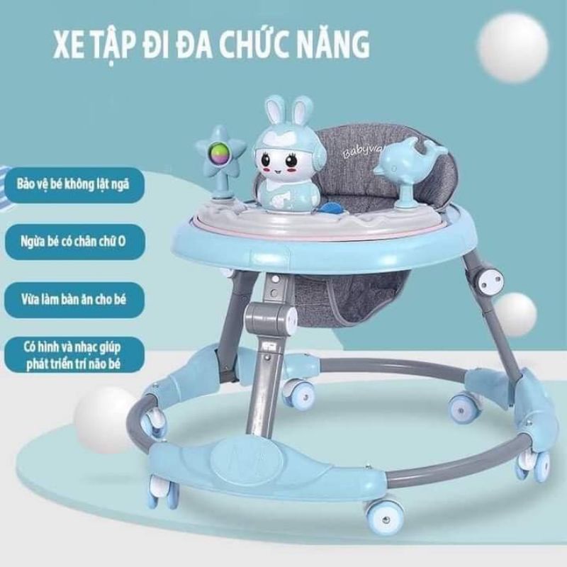 Xe Tập Đi Tròn đa chức năng Có Hình Thỏ ngộ nghĩnh dễ thương có nhạc, có bàn ăn cho bé