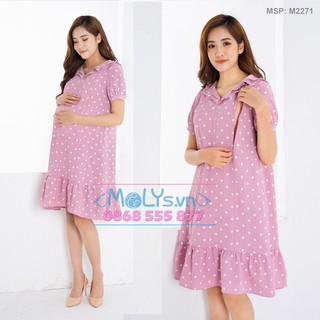 Đầm bầu công sở, đầm bầu dự tiệc có khóa cho con bú sau sinh đũi lụa Hàn suông đuôi cá Molys M2271