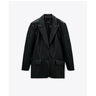 ÁO KHOÁC BLAZER ZARA NỮ OVERSIZE DA MÀU ĐEN