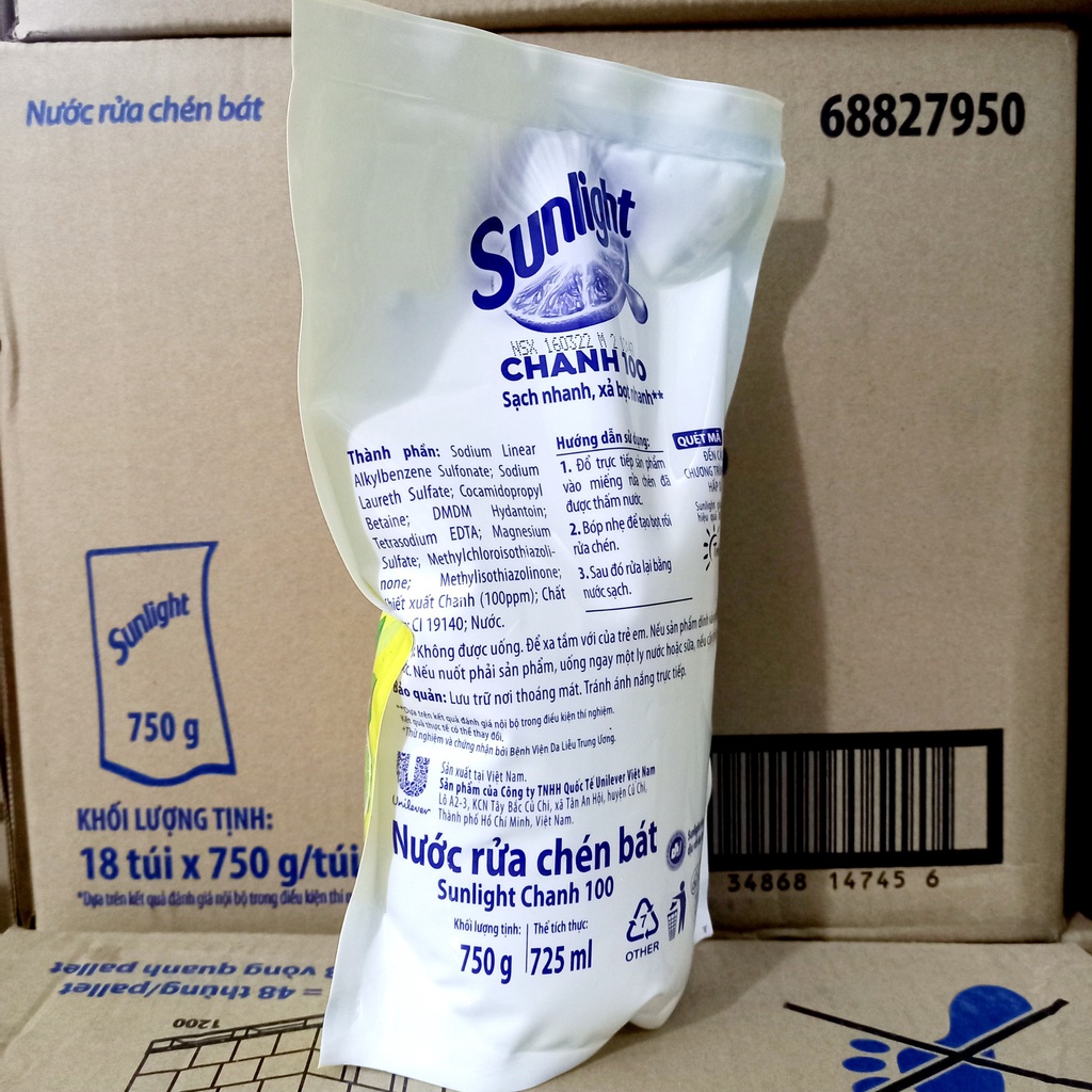 Nước rửa chén Sunlight túi 750g hương chanh tự nhiên
