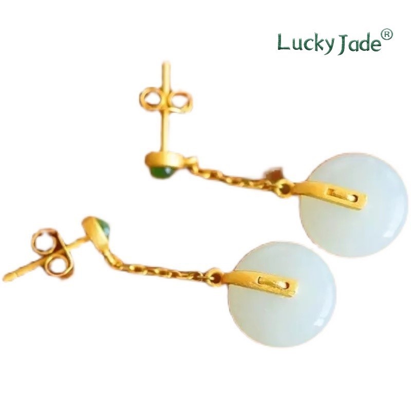 Bông Tai Mạ Bạc 925 Hình Lá Sen Đính Ngọc Bích Trắng Phong Cách Trung Hoa Cổ Điển