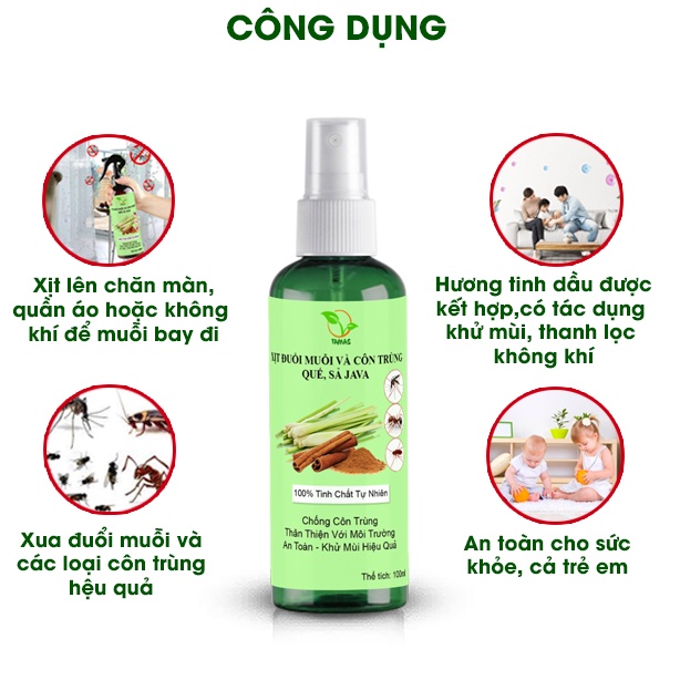 Chai xịt tinh dầu đuổi muỗi và côn trùng 100ml hương sả quế, hiệu quả, an toàn, tiết kiệm.