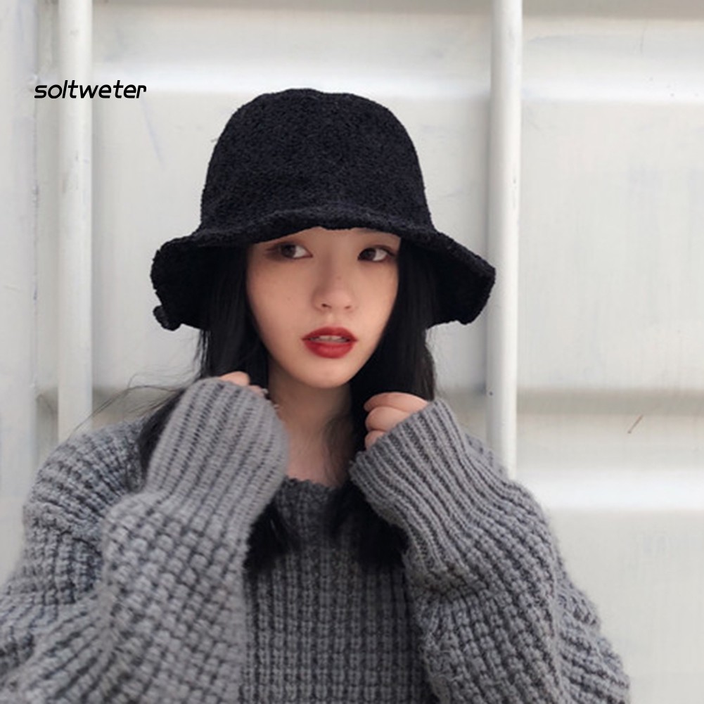 Mũ Len Rộng Vành Màu Trơn Thời Trang Cho Nữ
