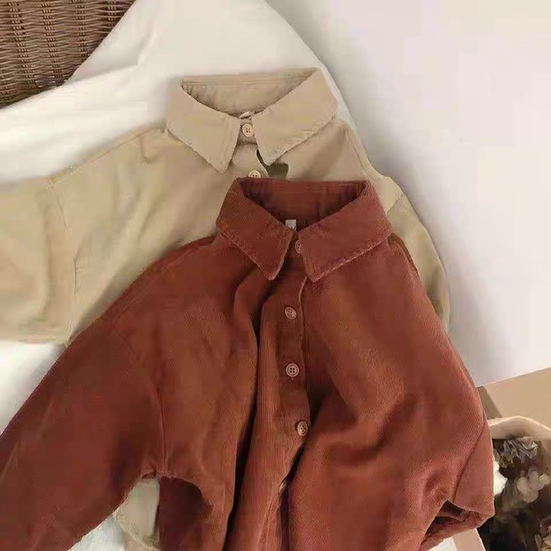 Áo Sơ Mi Nhung, Áo Khoác Ngoài Cho Bé Trai và Bé Gái Phong Cách vintagel_Hàng Tuyển Chọn Cao Cấp A4