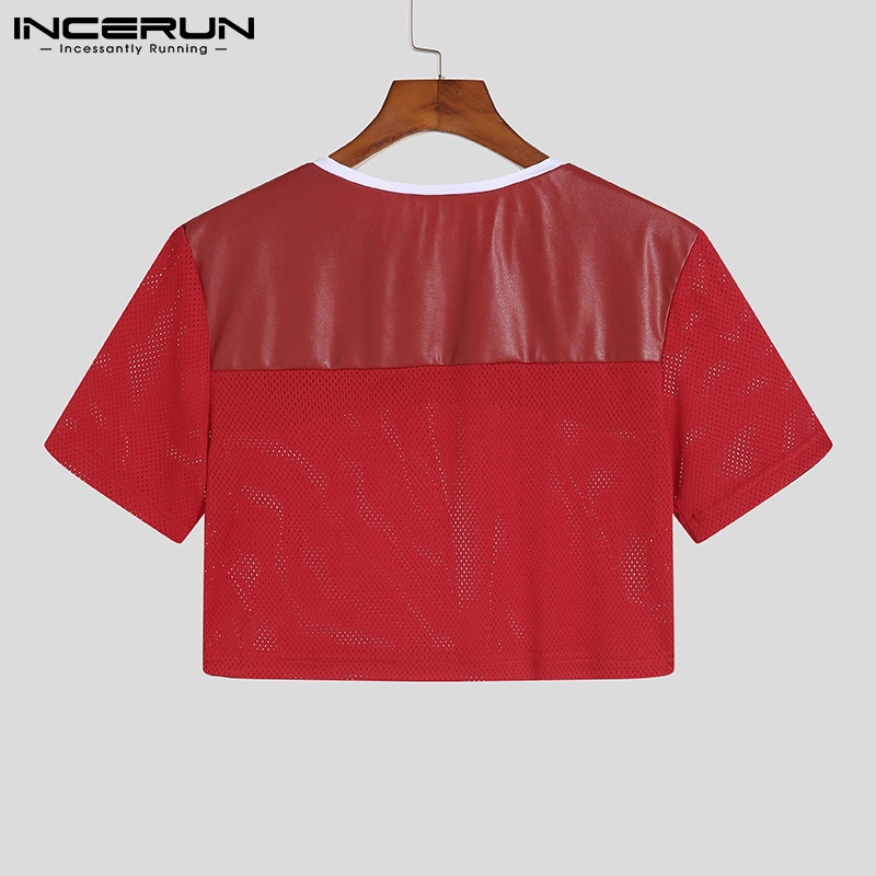 Áo croptop INCERUN cổ tròn tay ngắn thoáng khí thời trang cho nam