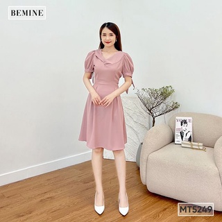 Đầm tay phối nơ cổ đắp chéo bemine mt5249hong