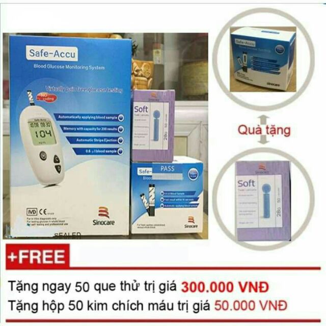 Máy đo đường huyết sinocare (tặng ngay 50 que thử và 50 kim)