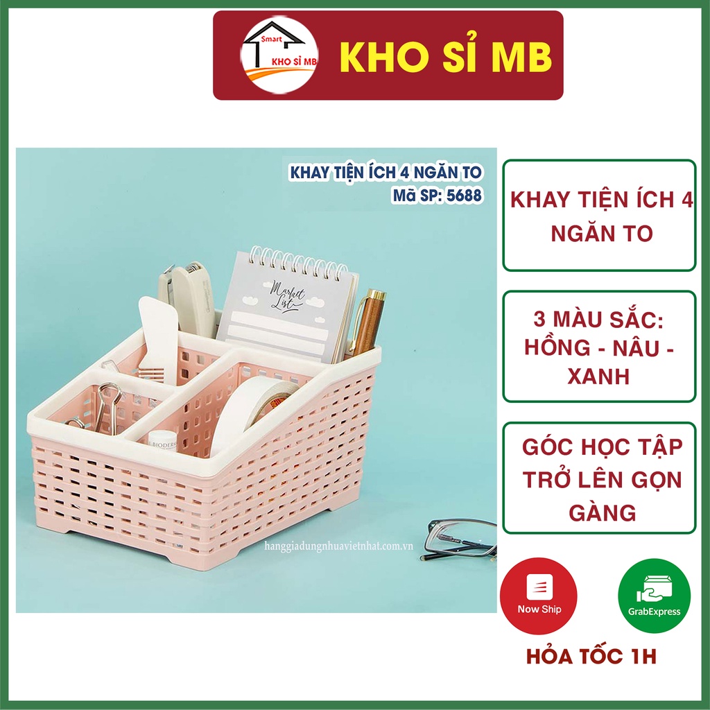 Khay nhựa tiện ích 4 ngăn Việt Nhật , khay 4 ngăn để bàn đựng bút, đồ dùng đa năng kho sỉ mb