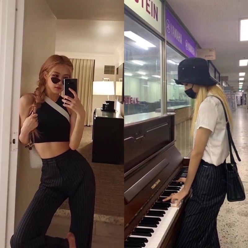 Quần tây kẻ sọc ống suông giống Jennie, Rosé BLACKPINK, Heejin LOONA