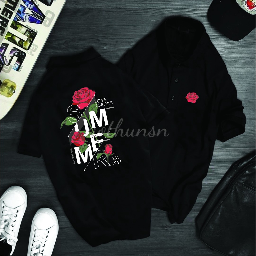 Áo thun cổ trụ cổ bâu polo SUMMER Hoa Hồng