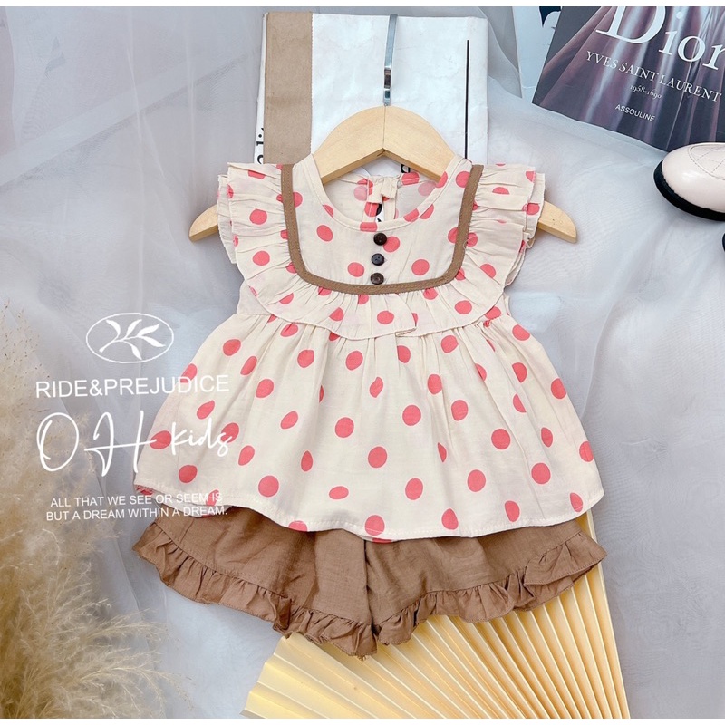 Set bộ đũi tơ viền bèo xinh xắn cho bé gái