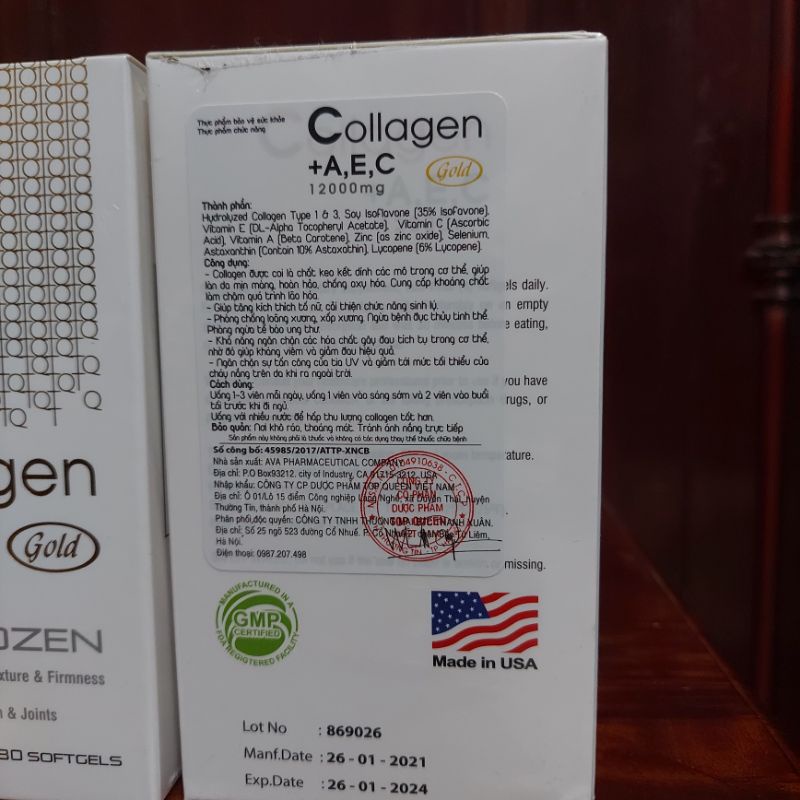 Viên collagen AEC gold hộp 180v date 2023