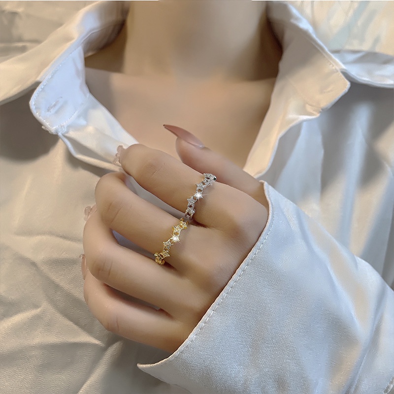 Nhẫn Hở Mạ Vàng / Bạc Đính Đá Zircon Hình Học Phong Cách Hàn Quốc Cho Nữ