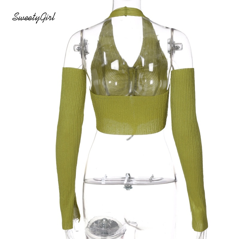 Áo Croptop Sát Nách Cổ Chữ V Màu Sắc Trơn Thiết Kế Quyến Rũ Cho Nữ