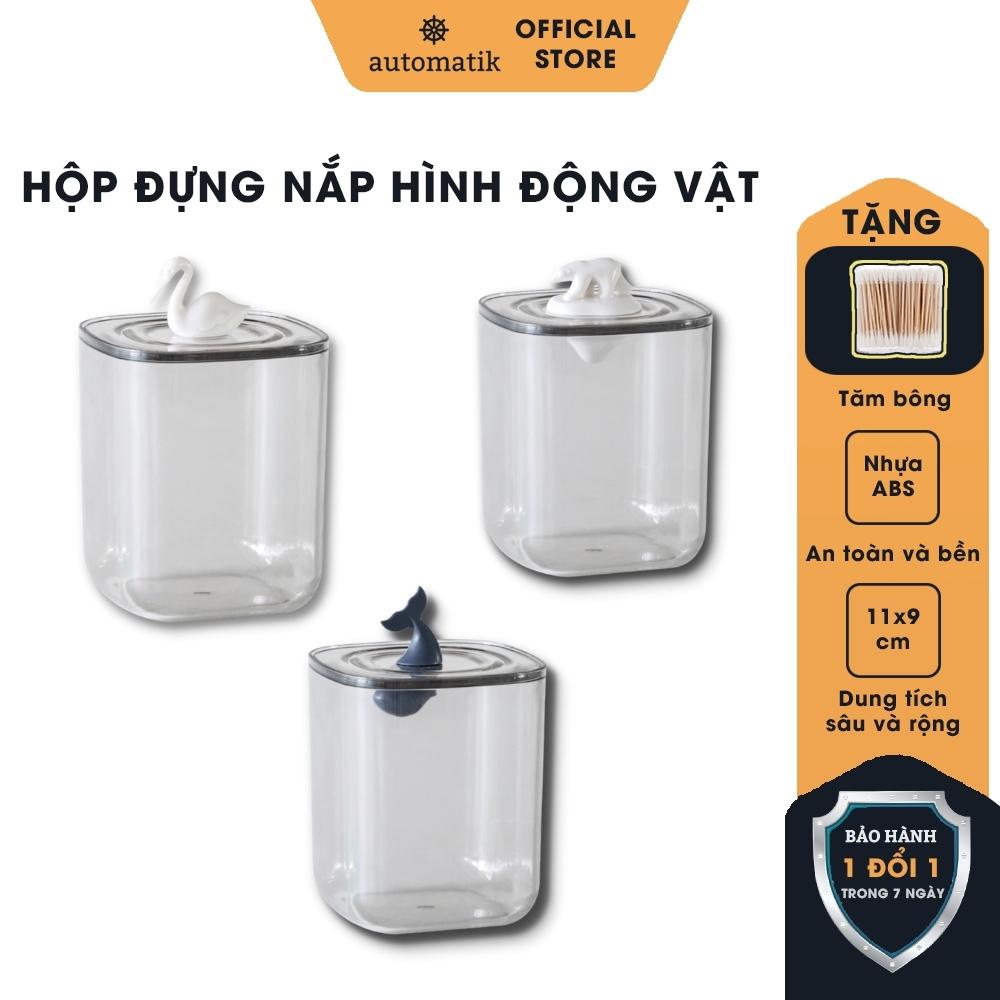 Hộp Đựng Bông Tẩy Trang, Đồ Ăn Vặt, Hủ Nhựa Đựng Tăm Bông Xỉa Răng, Hũ Đựng Phụ Kiện Có Nắp + Tặng Tăm Bông - Automatik