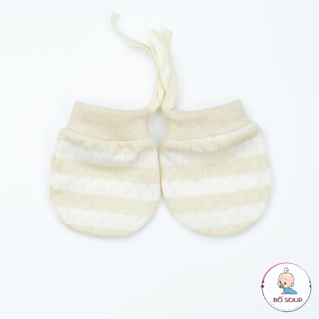 Bao tay cho bé sơ sinh, vải Cotton hữu cơ tự nhiên có dây buộc Shop Bố Soup