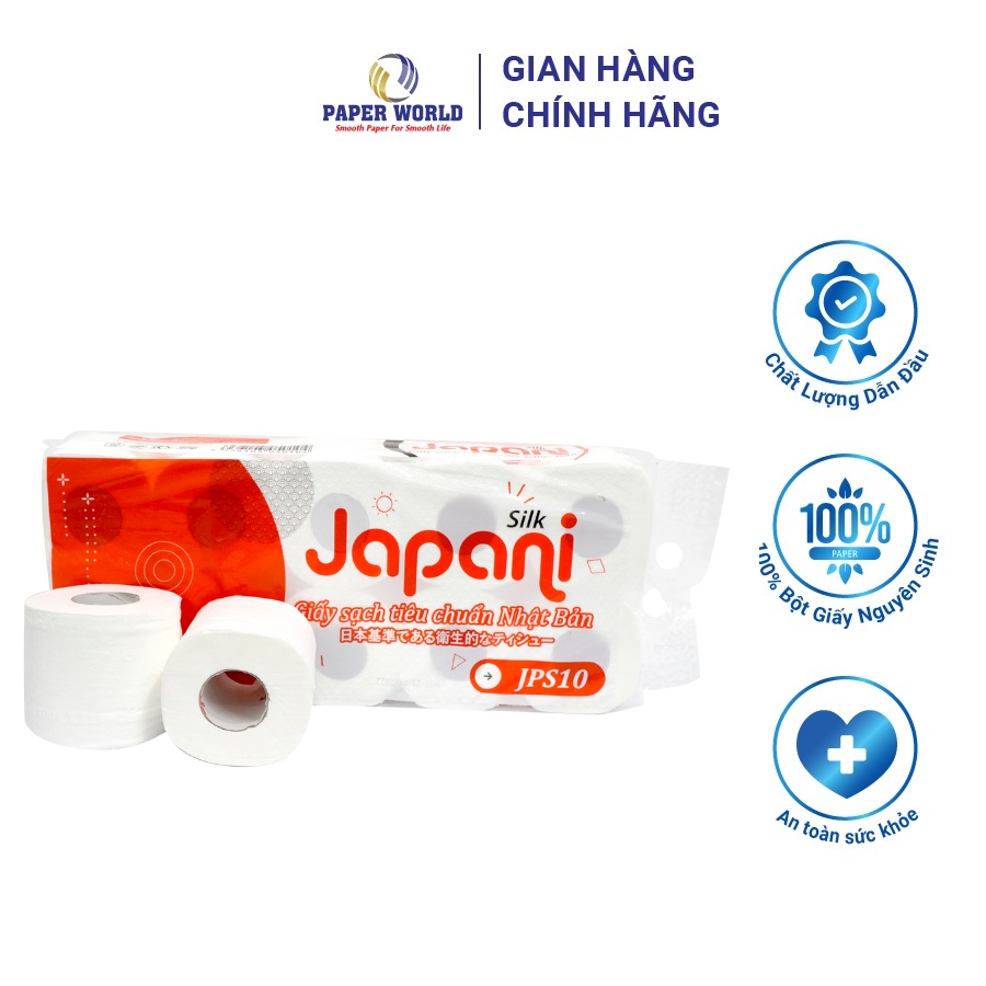 Giấy vệ sinh 3 lớp cao cấp siêu mềm - siêu dai giá tốt JAPANI SILK JPS10D | 100% bột giấy nguyên sinh | Thế Giới Giấy