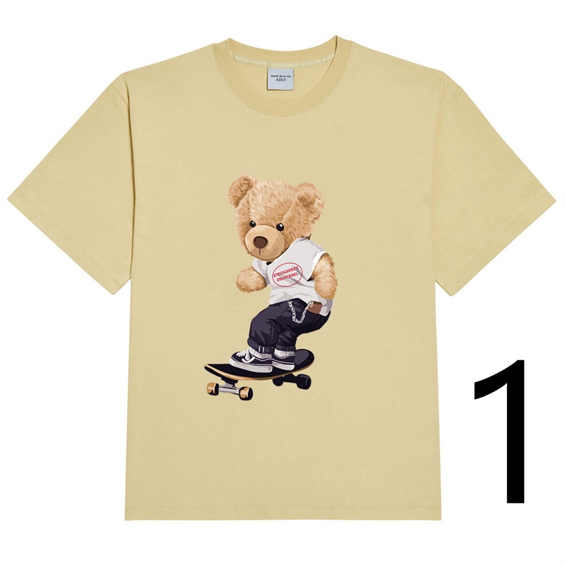 ADLV Áo Thun Cotton Tay Ngắn In Hình Gấu Cổ Điển 7 Màu Thời Trang Cho Nam Nữ