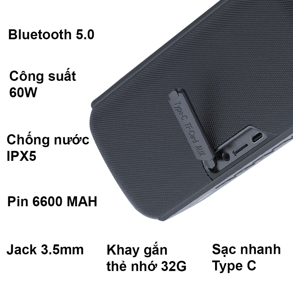 [Mã BMBAU200 giảm 200K đơn 699K] Loa Bluetooth Chống Nước, Công Suất Lớn 60W - Hàng Chính Hãng