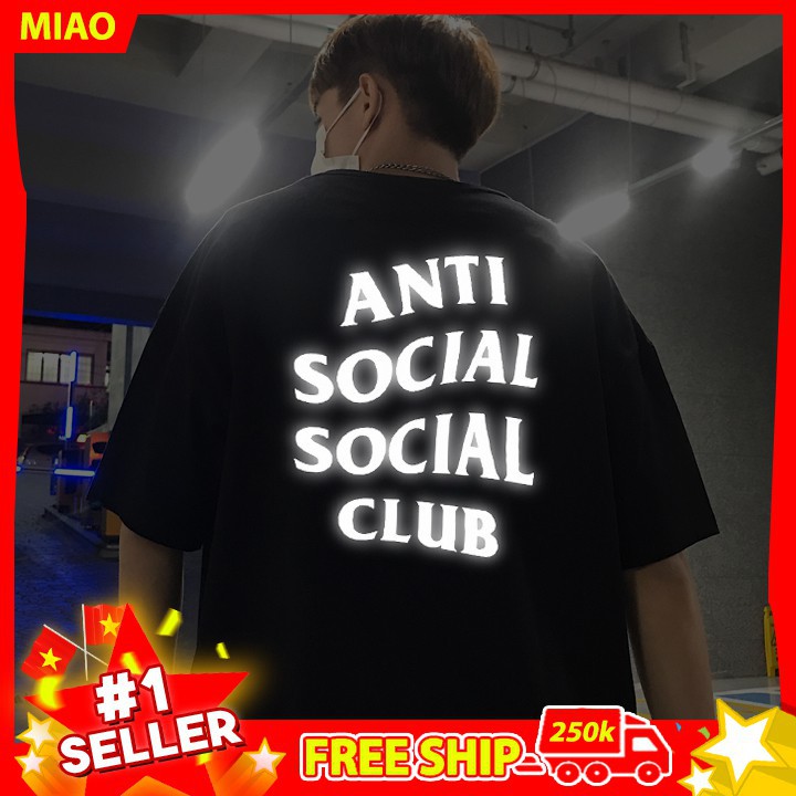 Áo thun tay lỡ ANTI SOCIAL PHẢN QUANG, áo phông phong cách streetwear màu đen