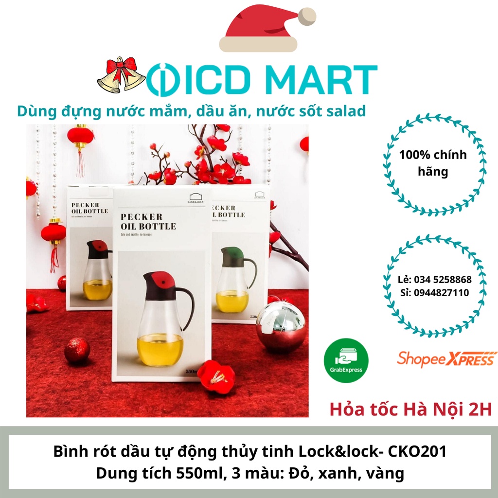 Bình đựng dầu ăn thủy tinh Lock&amp;Lock có van tự động mở nắp CKO201 [550ML] LLG706 [300ML]