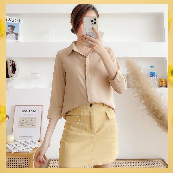 Áo Sơ Mi Nữ Lụa Cao Cấp 👚 áo sơ mi cổ đức, Phong Cách Hàn Quốc🌈