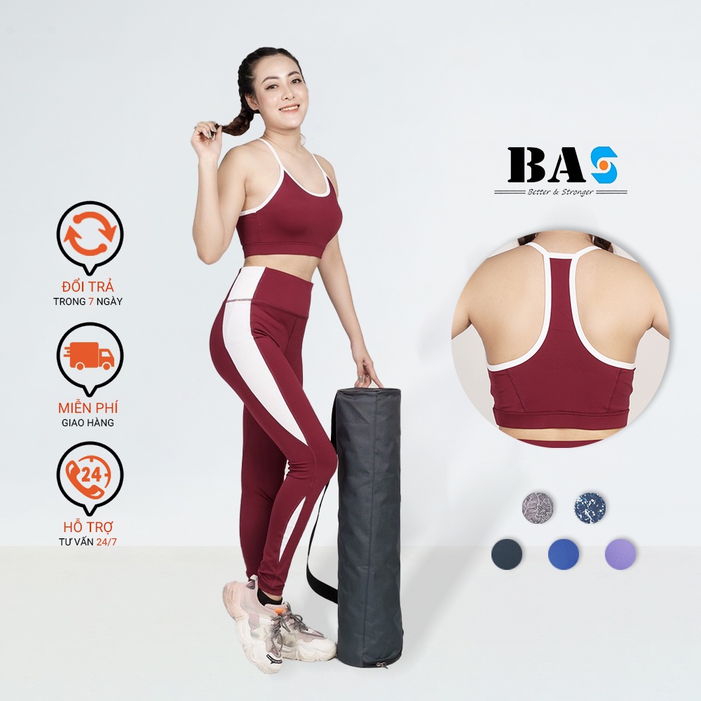 Set đồ tập yoga gym nữ vải thun cao cấp BAS bra 2 dây cách điệu phối