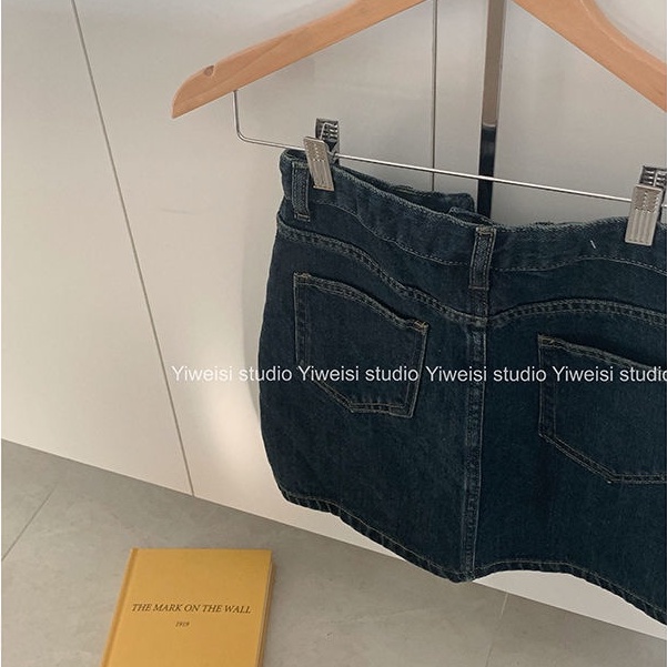 [MURIOKI] Chân váy jean Ngắn Lưng Cao Dáng Chữ A Màu Xanh Dương Đậm Phong Cách Hàn Quốc Thời Trang Cho Nữ
