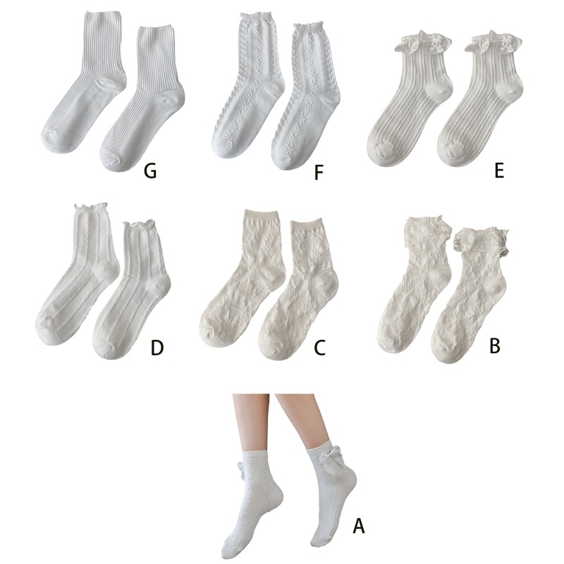 Đôi vớ bằng cotton mềm co giãn phối ren bèo phong cách lolita cho nữ