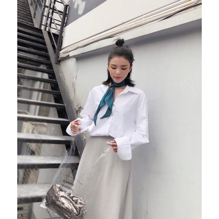 KHĂN LỤA TRƠN THẮT NƠ CỔ ÁO SƠ MI MÀU TRƠN