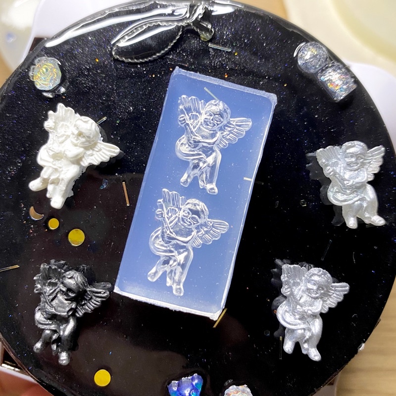 Khuôn silicon móng, nơ, bò sữa, gấu nhỏ, tim, khuôn charm nail, đắp bột Ingift, phụ kiện làm nail box