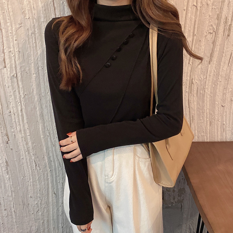 NRVP Áo Cổ Lọ Hai Mặt Ôm Dáng Phối Nút Thời Trang Mùa Đông 2021 Cho Nữ